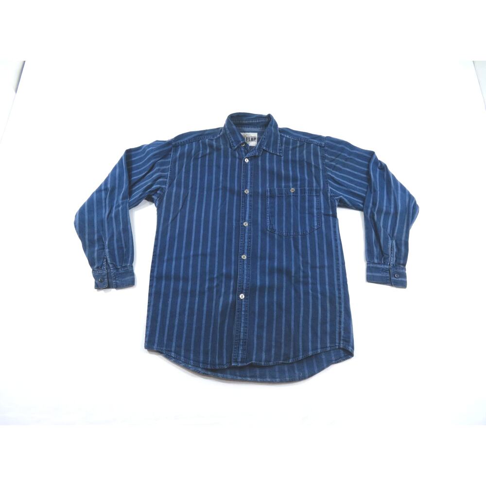 Flip Flop Casual Shirt, Blue Striped Button-Up Sz M 1980s